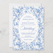 Chic Sophisticated Navy Toile Rose Classic Wedding Einladung (Vorderseite)