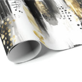 Chic Sophisticated Schwarz und Goldstrich Abstrakt Geschenkpapier (Rolleneckpunkt)