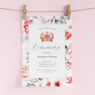 Chic Sophisticed Red Floral Quinceañera Einladung