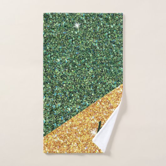 Chic Sparkle Glam Aquamarin Gold Glitzer Initials Badhandtuch Set (Handtuch)