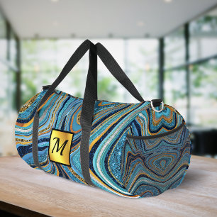 Chic Sparkle Glitter Marmor Kunst blau gold Monogr Duffle Bag