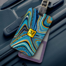 Chic Sparkle Glitzer Marmor Art Blue Gold Monogram