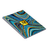 Chic Sparkle Glitzer Marmor Art Blue Gold Monogram Notizblock (Rechte Seite)