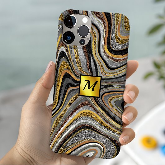 Chic Sparkle Glitzer Marmor Art Graugold Monogramm Case-Mate iPhone Hülle