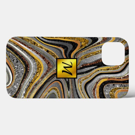 Chic Sparkle Glitzer Marmor Art Graugold Monogramm Case-Mate iPhone Hülle (Rückseite (Horizontal))