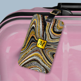 Chic Sparkle Glitzer Marmor Art Graugold Monogramm Gepäckanhänger