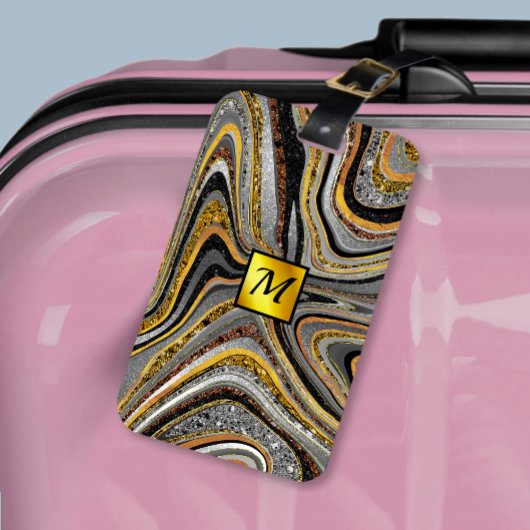 Chic Sparkle Glitzer Marmor Art Graugold Monogramm Gepäckanhänger
