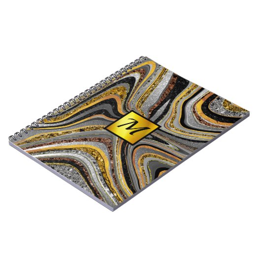 Chic Sparkle Glitzer Marmor Art Graugold Monogramm Notizblock (Linke Seite)