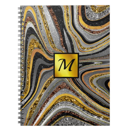 Chic Sparkle Glitzer Marmor Art Graugold Monogramm Notizblock (Vorderseite)