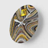 Chic Sparkle Glitzer Marmor Art Graugold Monogramm Runde Wanduhr (Winkel)