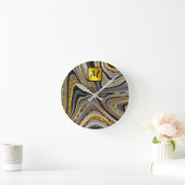 Chic Sparkle Glitzer Marmor Art Graugold Monogramm Runde Wanduhr (Zuhause)