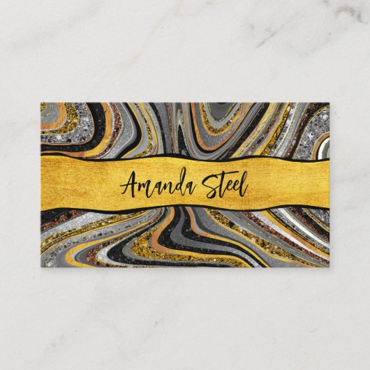 Chic Sparkle Glitzer Marmor Art Graugold Monogramm Visitenkarte (Vorderseite)