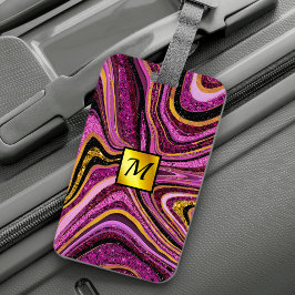 Chic Sparkle Glitzer Marmor Art pink gold monogram Gepäckanhänger