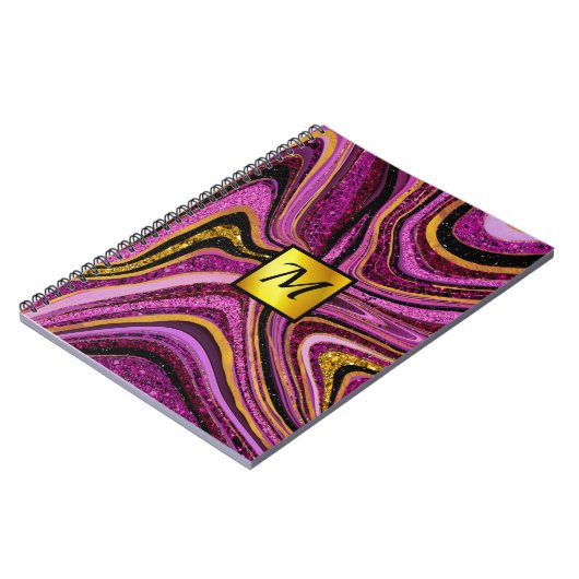 Chic Sparkle Glitzer Marmor Art pink gold monogram Notizblock (Linke Seite)
