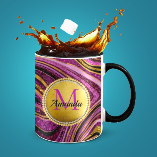 Chic Sparkle Glitzer Marmor Art pink gold monogram Tasse