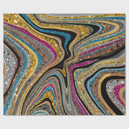 Chic Sparkle Glitzer Marmor blau pink Geschenkpapier (Flach)