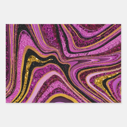 Chic Sparkle Glitzer Marmor Kunst rosa Gold Geschenkpapier Set (Vorderseite)