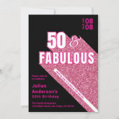 Chic Sparkling Black & Pink Fabulous 50. Geburtsta Einladung (Vorderseite)