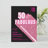 Chic Sparkling Black & Pink Fabulous 50. Geburtsta Einladung (Stehend Vorderseite)