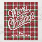 Chic Sparkly Plaid Christmas Weinetikett (Einzelnes Label)