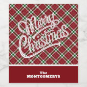 Chic Sparkly Plaid Merry Christmas Weinetikett (Einzelnes Label)