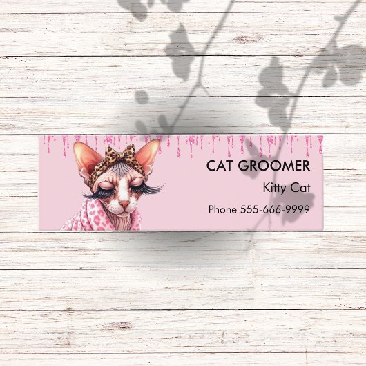 Chic Sphynx Cat Groomer Pink Glitzer Drift Mini Visitenkarte