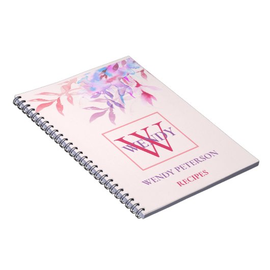 Chic spring blumenrosa Monogram Rezept Kochbuch Notizblock (Rechte Seite)