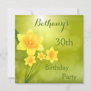 Chic Spring Daffodils Bokeh 30. Geburtstag Party Einladung