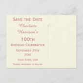 Chic Spring Flowers 100. Geburtstag Save the Date Ankündigungspostkarte (Rückseite)