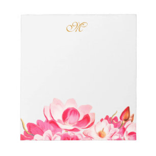 Chic Spring Pink Magnolias Floral Monogram Notepad Notizblock