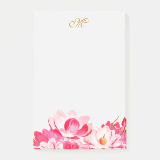 Chic Spring Pink Magnolias Floral Monogram Notepad Post-it Klebezettel (Vorderseite)