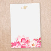 Chic Spring Pink Magnolias Floral Monogram Notepad Post-it Klebezettel