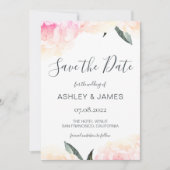 Chic Spring Pink Peony Calligraphy Save the Date (Vorderseite)