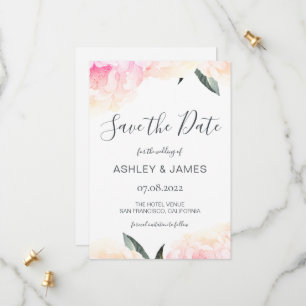 Chic Spring Pink Peony Calligraphy Save the Date