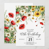 Chic Spring Wildblumen 40. Geburtstag Einladung (Vorne/Hinten)