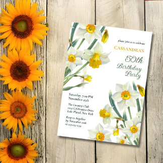Chic Spring Yellow Daffodil Botanischer Geburtstag Einladung
