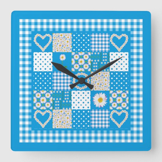 Chic Square Wall Clock: Daisychains Imitate Patchw Quadratische Wanduhr (Vorderseite)