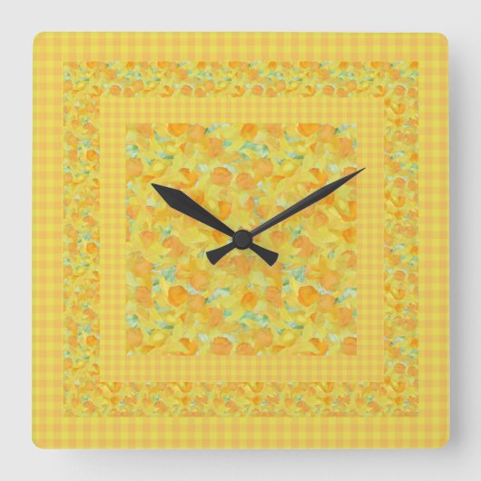 Chic Square Wall Clock, Golden Daffodin Quadratische Wanduhr (Vorderseite)
