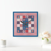 Chic Square Wall Clock, Imitate Patchwork, Gingham Quadratische Wanduhr (Zuhause)