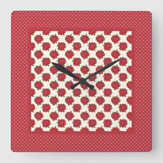 Chic Square Wall Clock: Tiefe Rote Rosen Quadratische Wanduhr (Vorderseite)