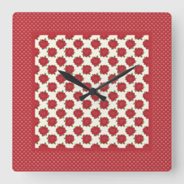 Chic Square Wall Clock: Tiefe Rote Rosen Quadratische Wanduhr