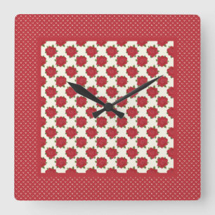 Chic Square Wall Clock: Tiefe Rote Rosen Quadratische Wanduhr
