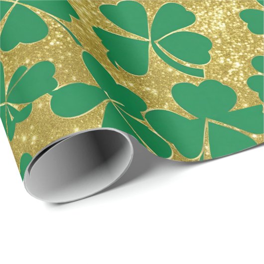 Chic St Patrick's Day Gold Green Kleeblatt Clover Geschenkpapier (Rolleneckpunkt)