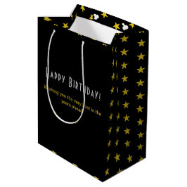 Chic Star Muster Happy Birthday Silver Gold Black Mittlere Geschenktüte