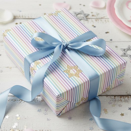 Chic Star of David Rainbow Striped Pattern Geschenkpapier