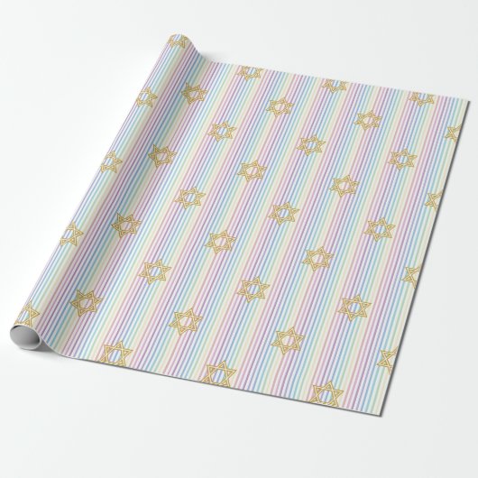 Chic Star of David Rainbow Striped Pattern Geschenkpapier (Ungerollt)