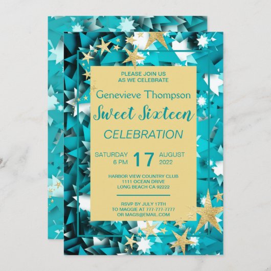 Chic Stars 16 . Geburtstag Party Einladung (Vorne/Hinten)