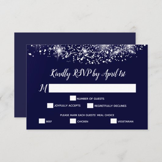 Chic Stars auf Navy Blue RSVP Karte (Vorne/Hinten)