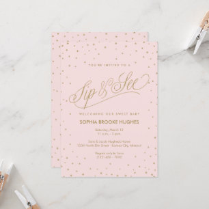 Chic Stars Pink Baby Girl Sip und sehen Dusche Einladung