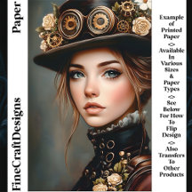 Chic Steampunk Frau Portrait CJ4 Scrapbook Paper